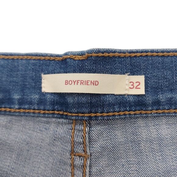 Levi's Boyfriend Jeans Womens 32x27 Blue Tapered Mid Rise Distressed Stretch - Picture 8 of 9